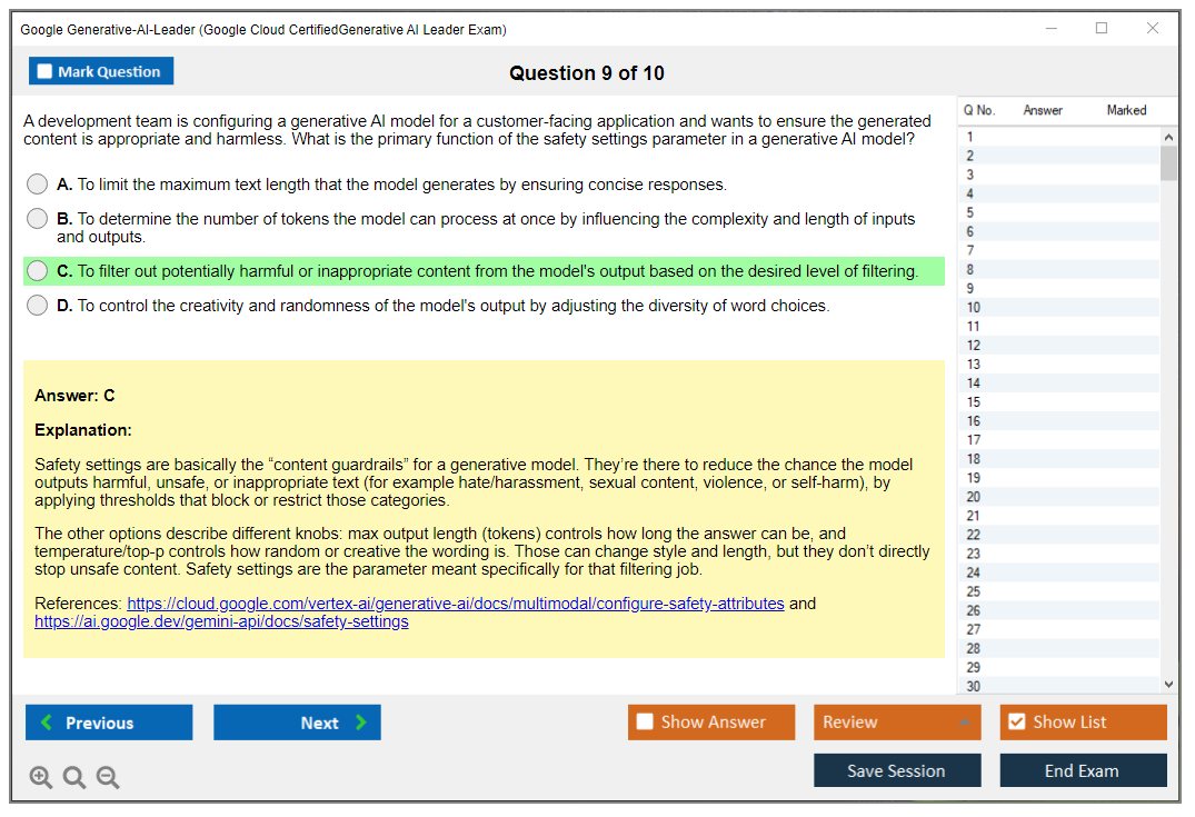 Google Generative-AI-Leader (Google Cloud CertifiedGenerative AI Leader Exam) Exam Simulator Test Engine Exam Question 9