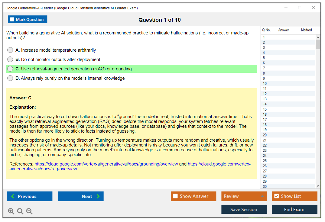 Google Generative-AI-Leader (Google Cloud CertifiedGenerative AI Leader Exam) Exam Simulator Test Engine Exam Question 1