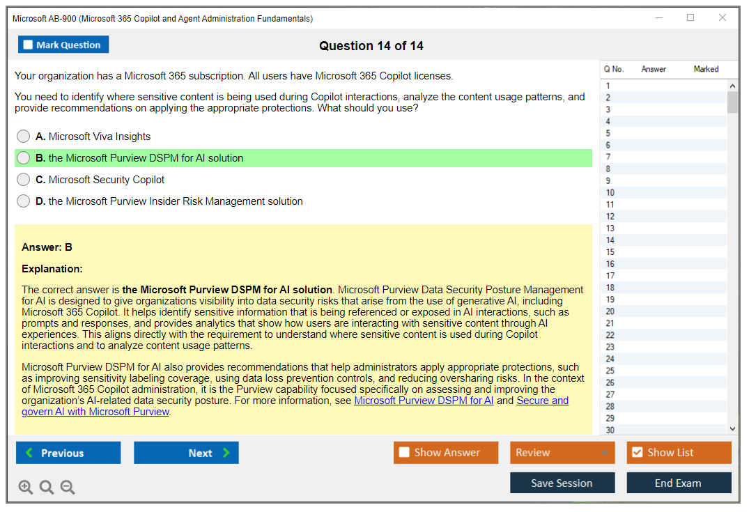 Microsoft AB-900 (Microsoft 365 Copilot and Agent Administration Fundamentals) Exam Simulator Test Engine Exam Question 14