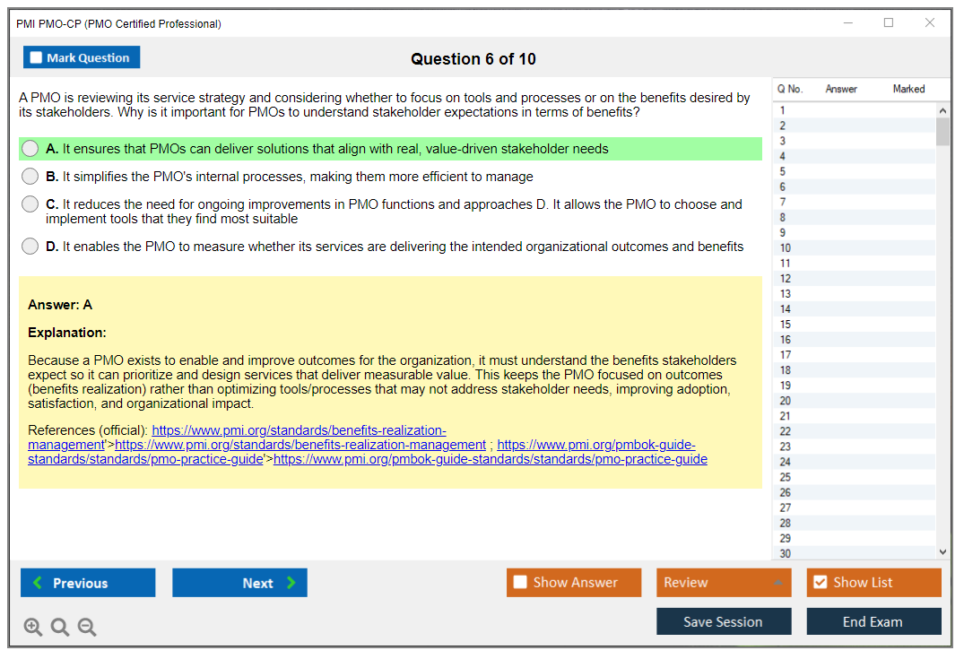 PMI PMO-CP (PMO Certified Professional) Exam Simulator Test Engine Exam Question 6