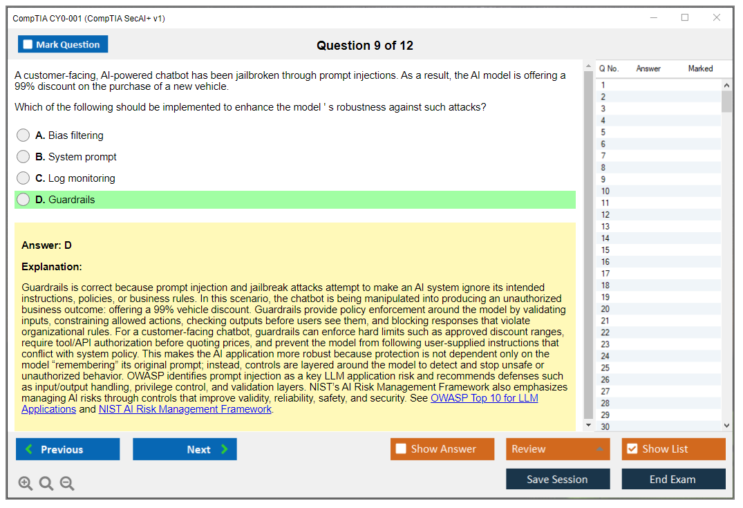 CompTIA CY0-001 (CompTIA SecAI+ v1) Exam Simulator Test Engine Exam Question 9