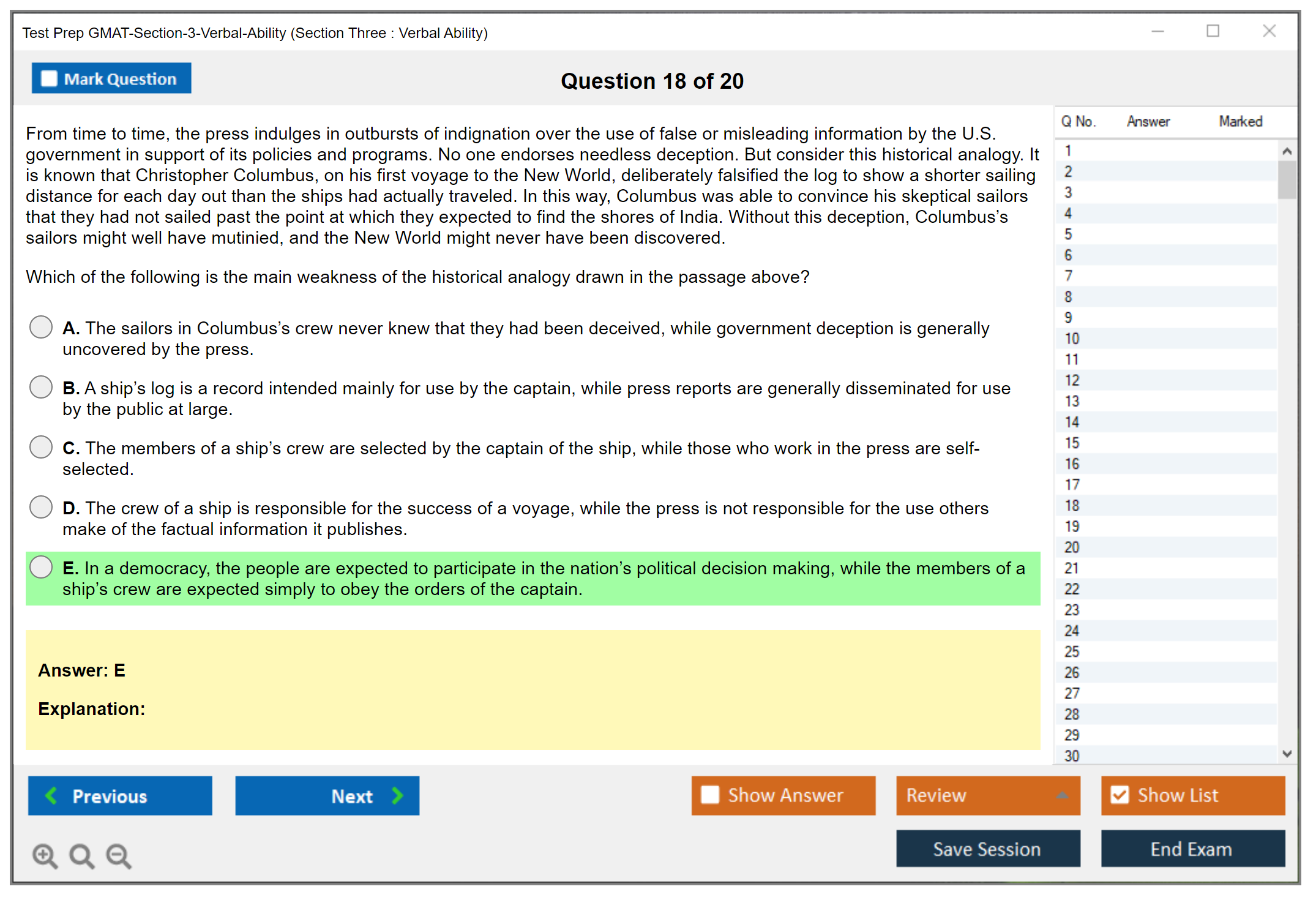 Test Prep GMAT-Section-3-Verbal-Ability (Section Three : Verbal Ability) Exam Simulator Test Engine Exam Question 18