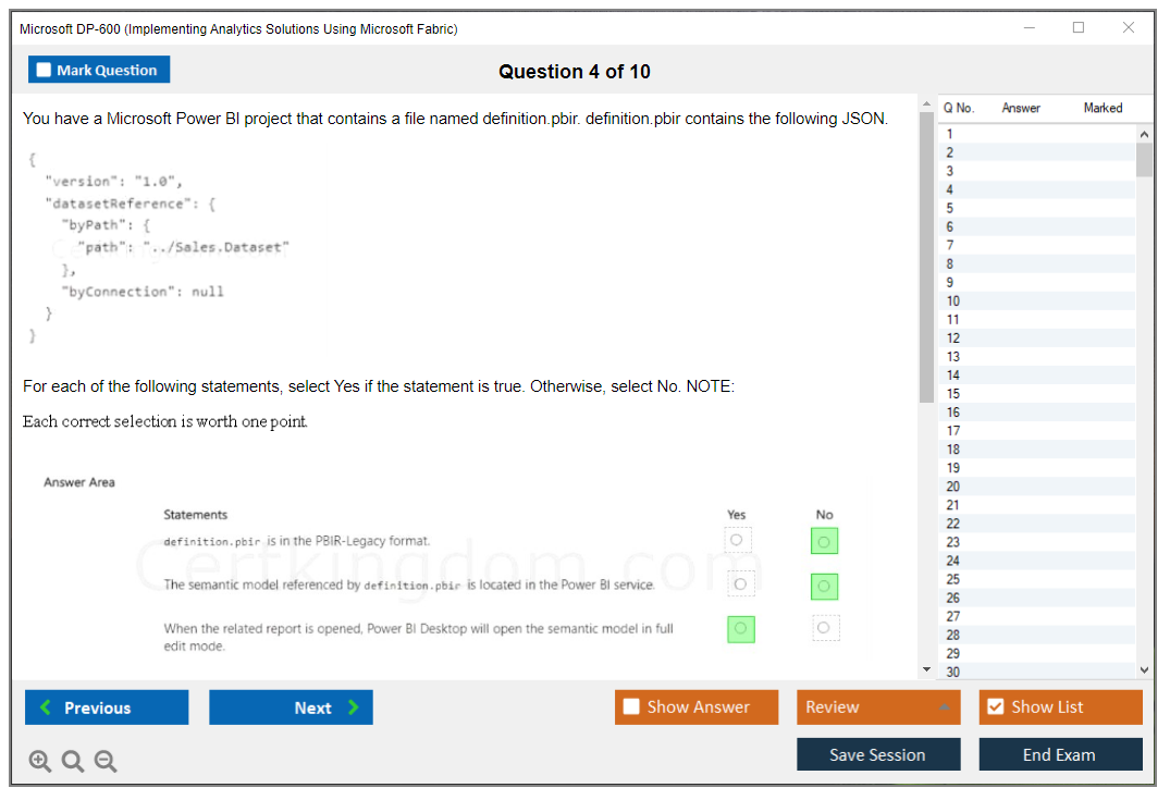 Microsoft DP-600 (Implementing Analytics Solutions Using Microsoft Fabric) Exam Simulator Test Engine Exam Question 4