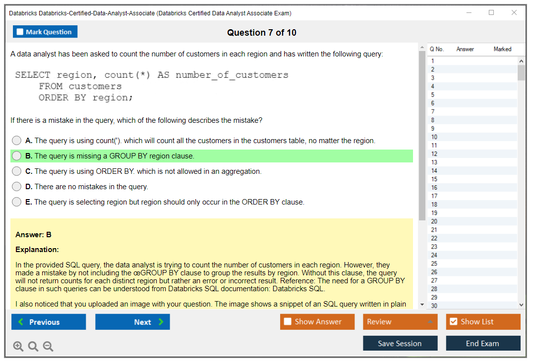 Databricks Databricks-Certified-Data-Analyst-Associate (Databricks Certified Data Analyst Associate Exam) Exam Simulator Test Engine Exam Question 7