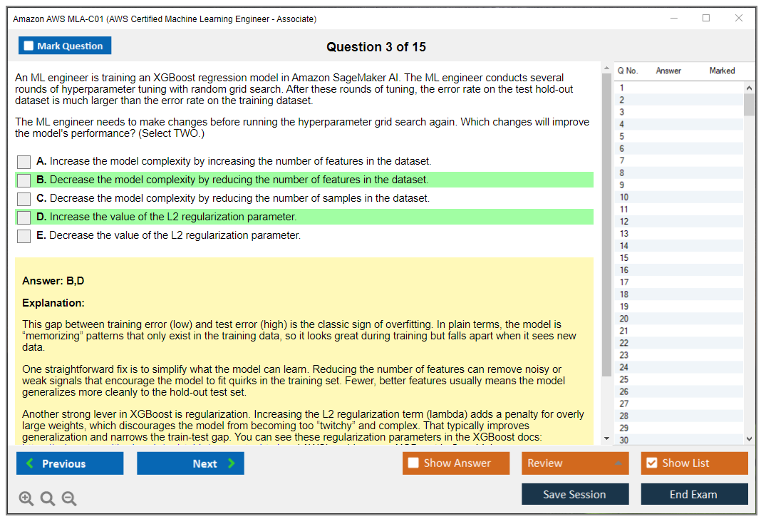 Amazon AWS MLA-C01 (AWS Certified Machine Learning Engineer - Associate) Exam Simulator Test Engine Exam Question 3