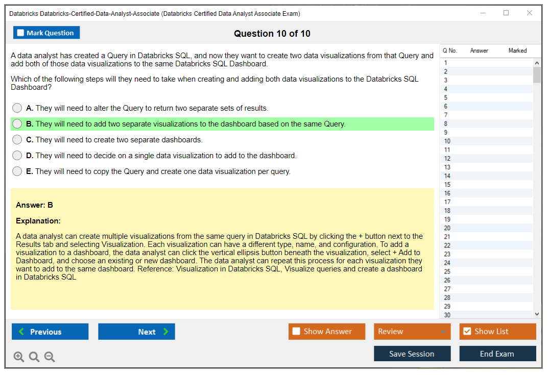 Databricks Databricks-Certified-Data-Analyst-Associate (Databricks Certified Data Analyst Associate Exam) Exam Simulator Test Engine Exam Question 10