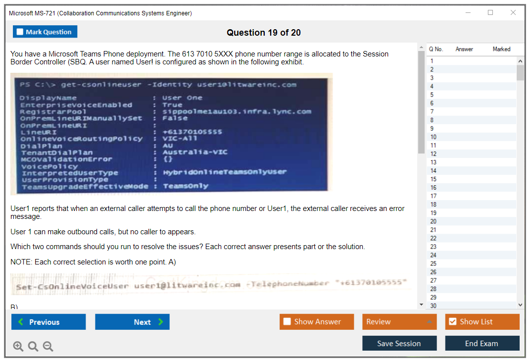 Microsoft MS-721 (Collaboration Communications Systems Engineer) Exam Simulator Test Engine Exam Question 19