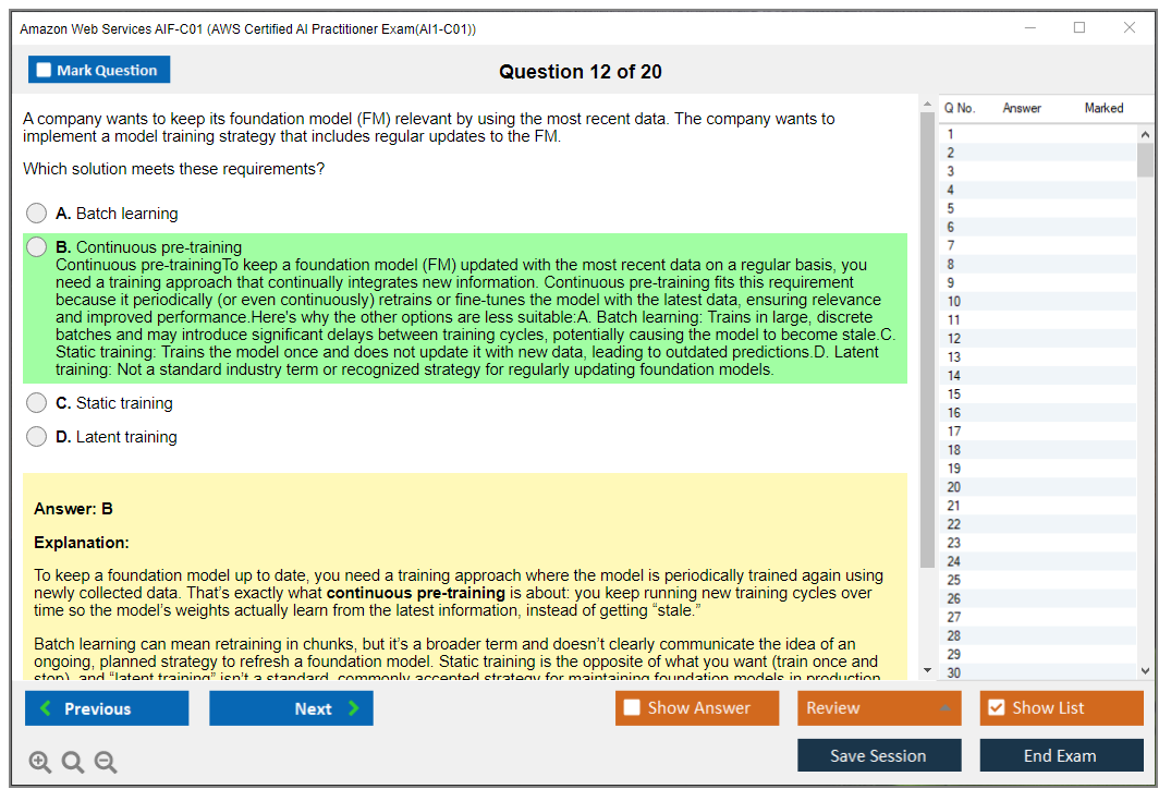 Amazon AWS AIF-C01 (AWS Certified AI Practitioner Exam(AI1-C01)) Exam Simulator Test Engine Exam Question 12