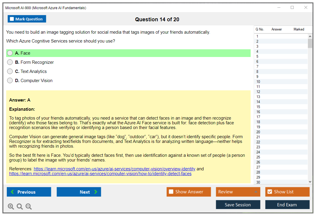 Microsoft AI-900 (Microsoft Azure AI Fundamentals) Exam Simulator Test Engine Exam Question 14