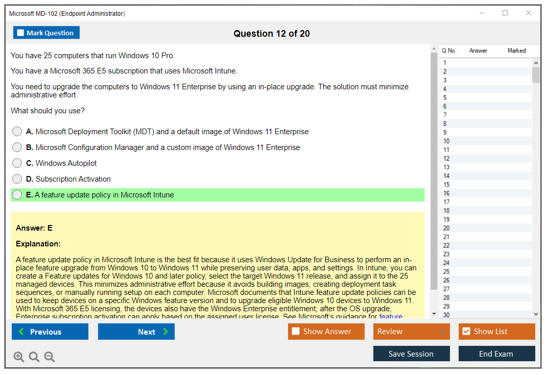 Microsoft MD-102 (Endpoint Administrator) Exam Simulator Test Engine Exam Question 12