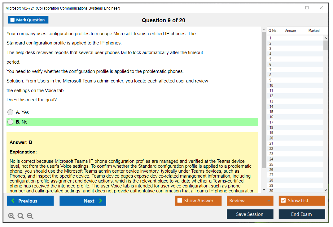 Microsoft MS-721 (Collaboration Communications Systems Engineer) Exam Simulator Test Engine Exam Question 9