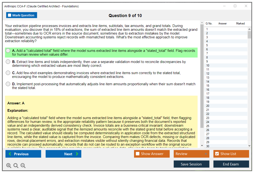 Anthropic CCA-F (Claude Certified Architect - Foundations) Exam Simulator Test Engine Exam Question 9