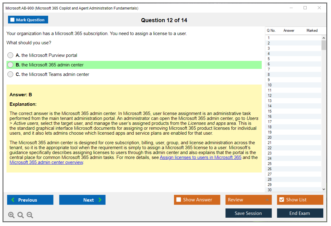 Microsoft AB-900 (Microsoft 365 Copilot and Agent Administration Fundamentals) Exam Simulator Test Engine Exam Question 12