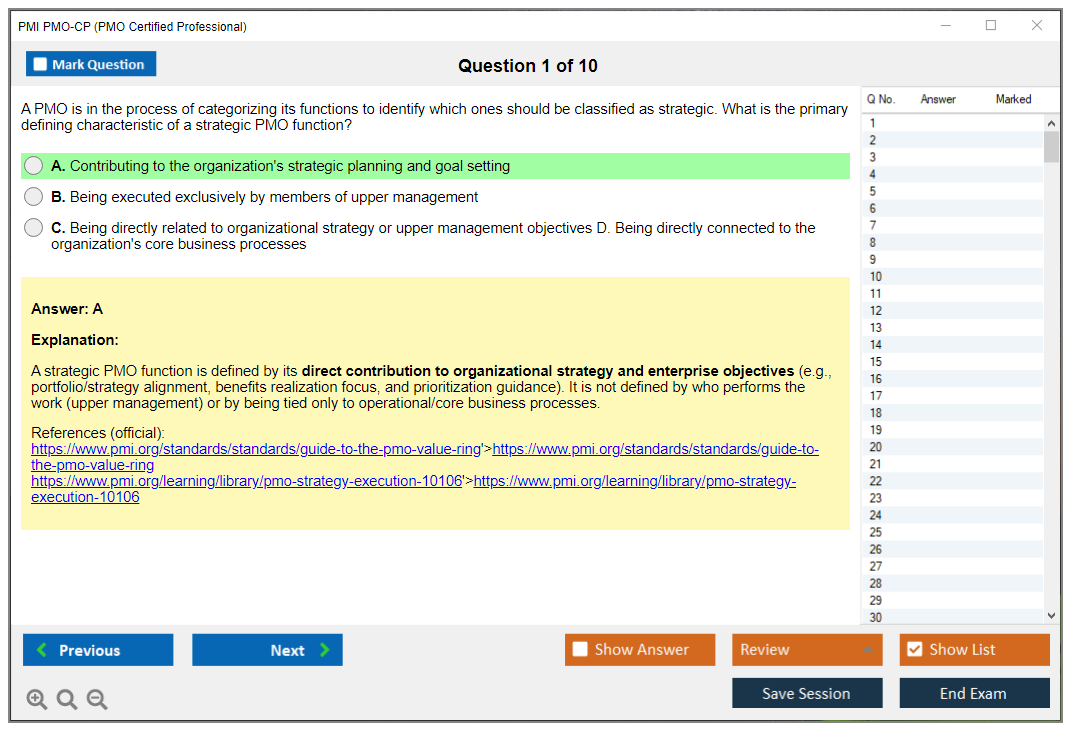 PMI PMO-CP (PMO Certified Professional) Exam Simulator Test Engine Exam Question 1