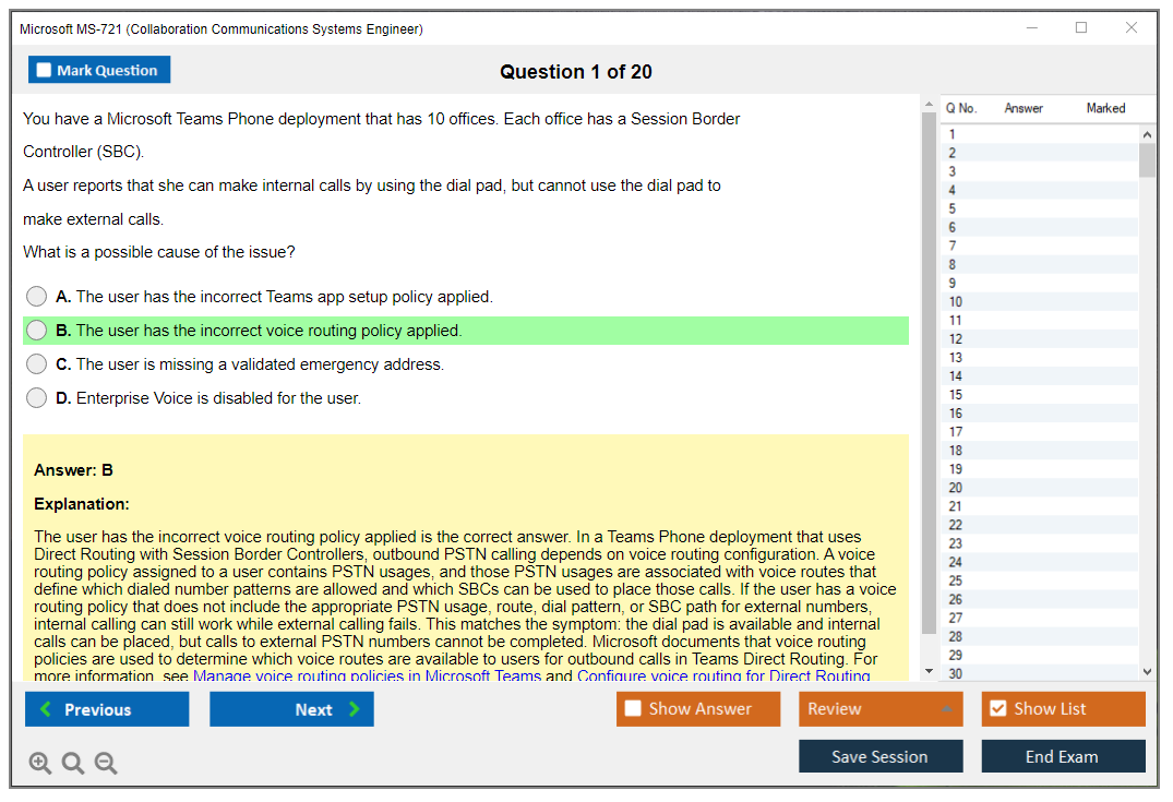 Microsoft MS-721 (Collaboration Communications Systems Engineer) Exam Simulator Test Engine Exam Question 1