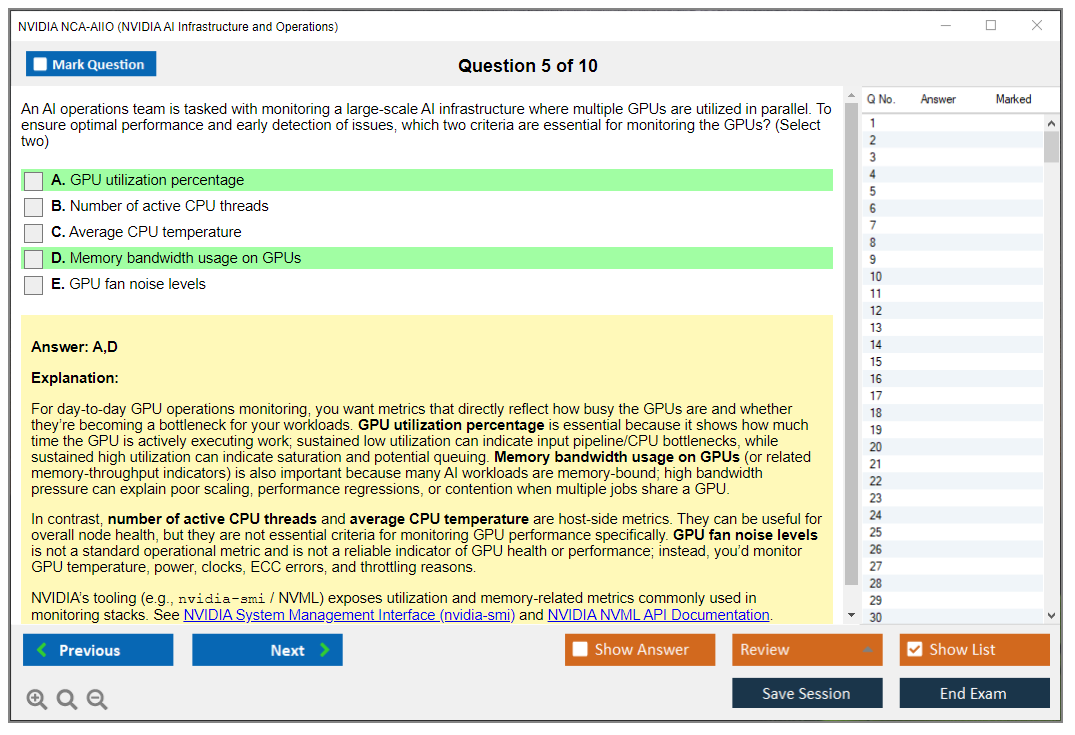 NVIDIA NCA-AIIO (NVIDIA AI Infrastructure and Operations) Exam Simulator Test Engine Exam Question 5