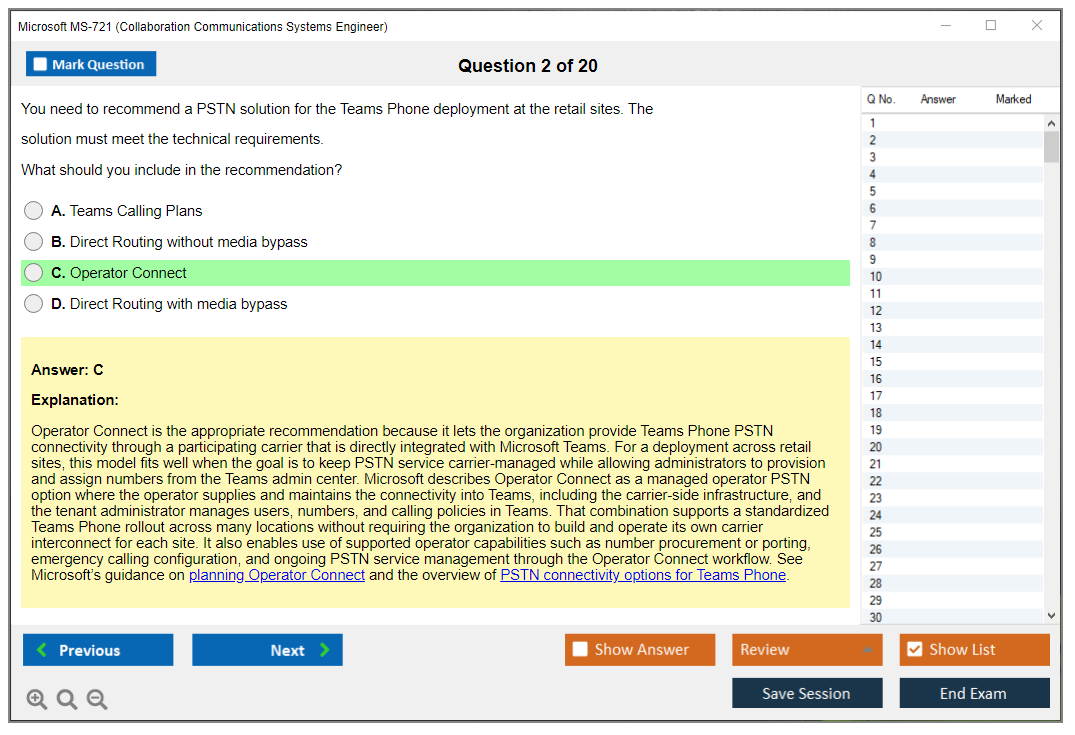 Microsoft MS-721 (Collaboration Communications Systems Engineer) Exam Simulator Test Engine Exam Question 2