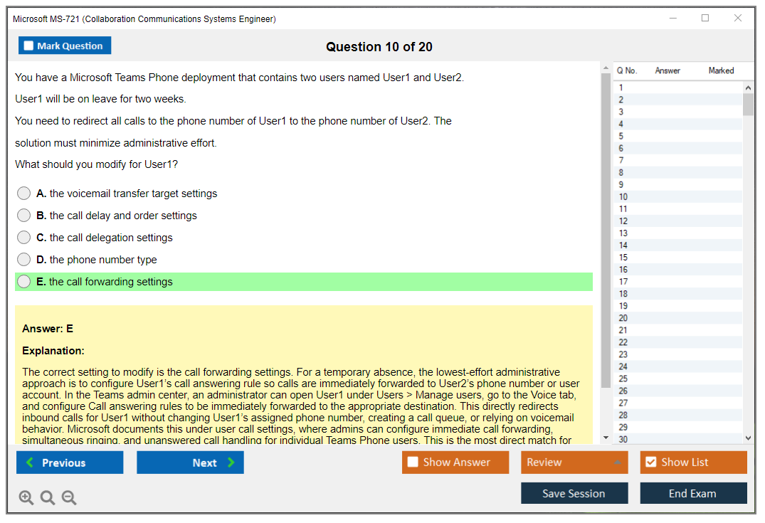 Microsoft MS-721 (Collaboration Communications Systems Engineer) Exam Simulator Test Engine Exam Question 10