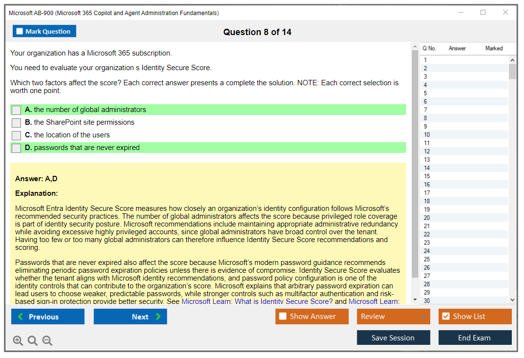 Microsoft AB-900 (Microsoft 365 Copilot and Agent Administration Fundamentals) Exam Simulator Test Engine Exam Question 8