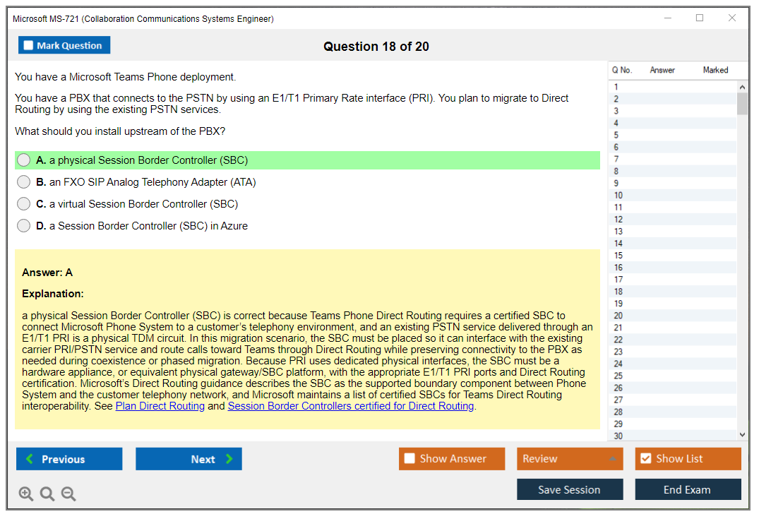 Microsoft MS-721 (Collaboration Communications Systems Engineer) Exam Simulator Test Engine Exam Question 18
