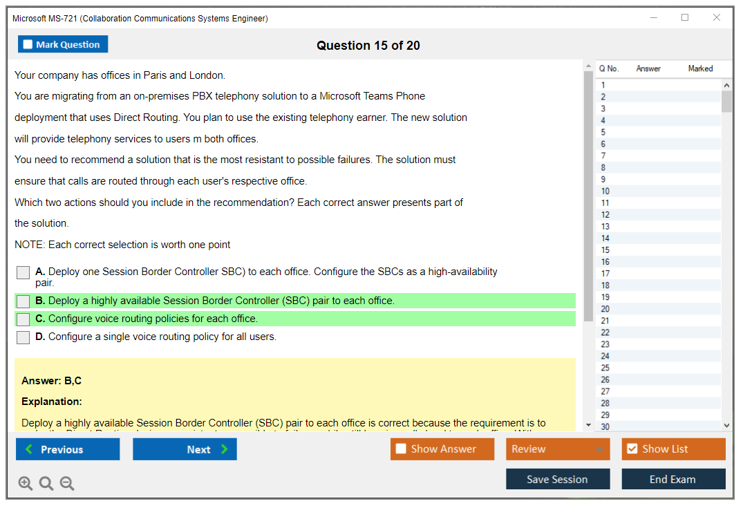 Microsoft MS-721 (Collaboration Communications Systems Engineer) Exam Simulator Test Engine Exam Question 15