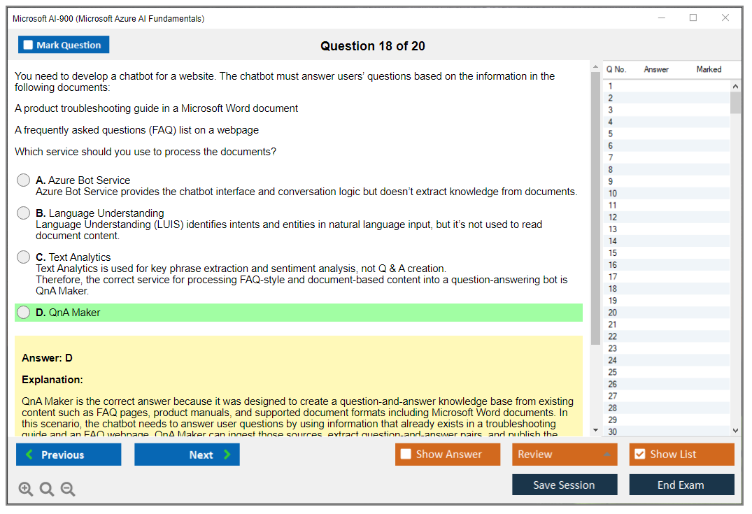 Microsoft AI-900 (Microsoft Azure AI Fundamentals) Exam Simulator Test Engine Exam Question 18