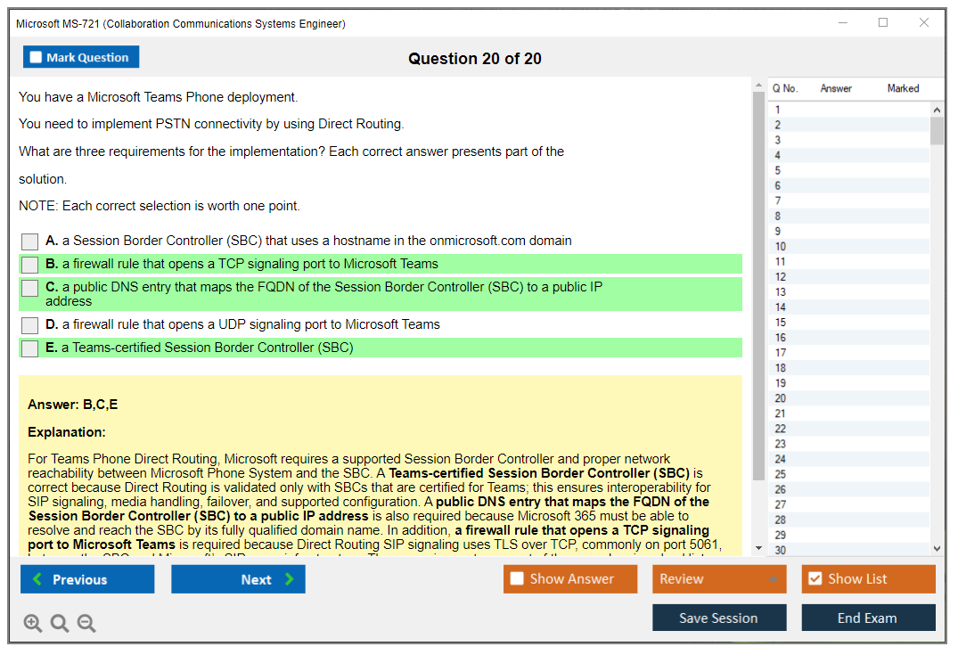 Microsoft MS-721 (Collaboration Communications Systems Engineer) Exam Simulator Test Engine Exam Question 20