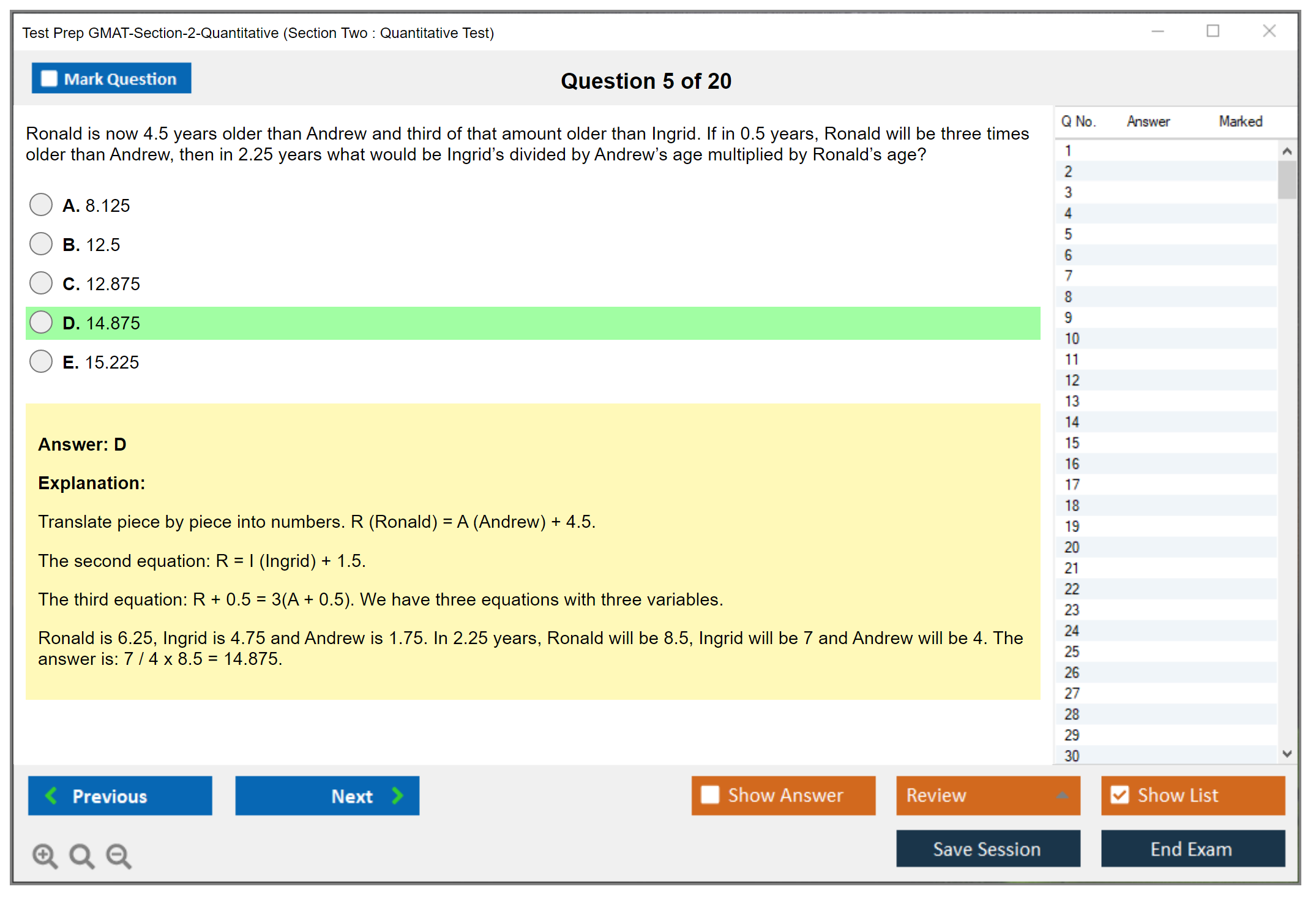 Test Prep GMAT-Section-2-Quantitative (Section Two : Quantitative Test) Exam Simulator Test Engine Exam Question 5