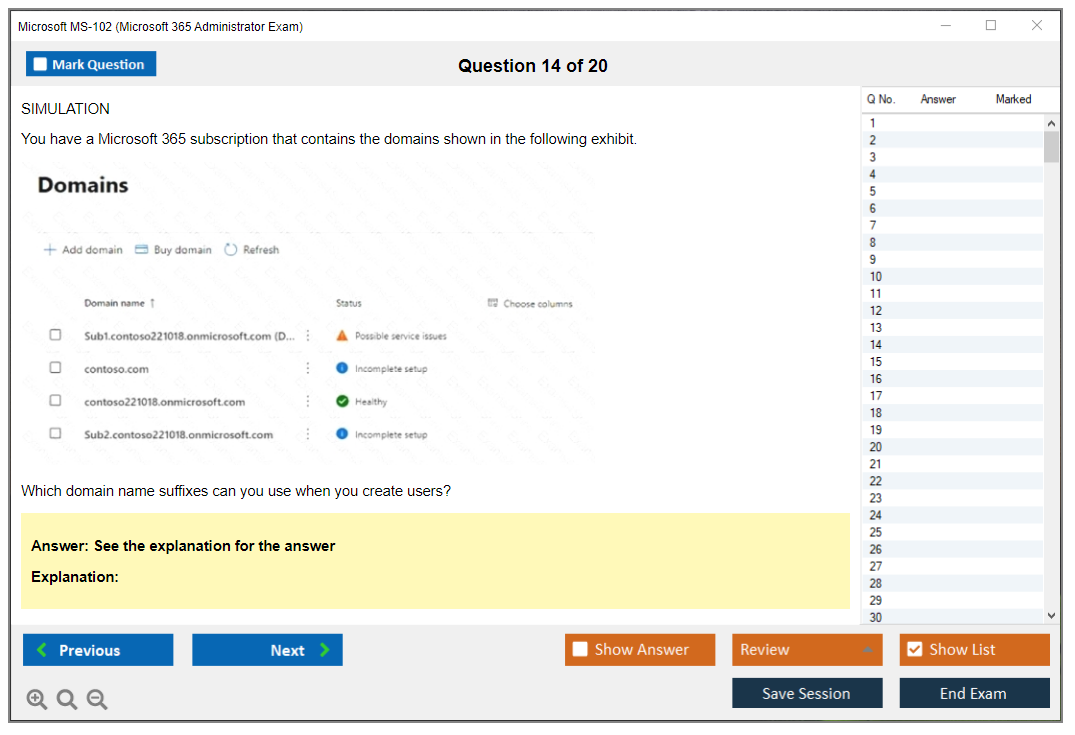 Microsoft MS-102 (Microsoft 365 Administrator Exam) Exam Simulator Test Engine Exam Question 14