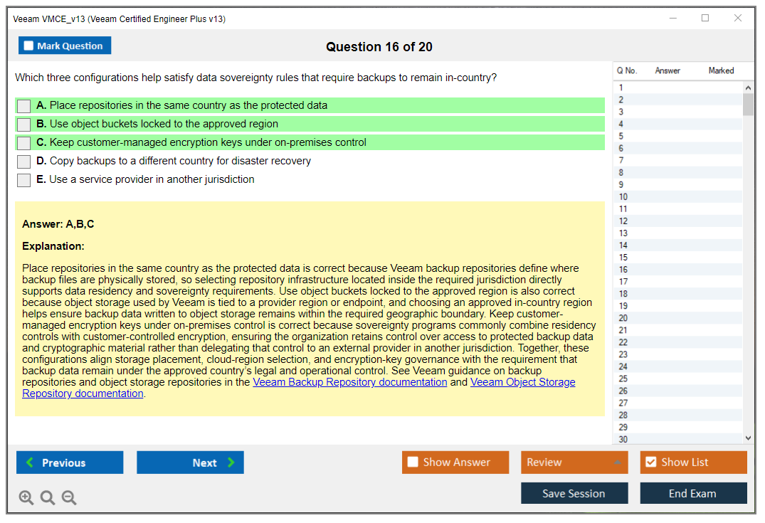 Veeam VMCE_v13 (Veeam Certified Engineer Plus v13) Exam Simulator Test Engine Exam Question 16