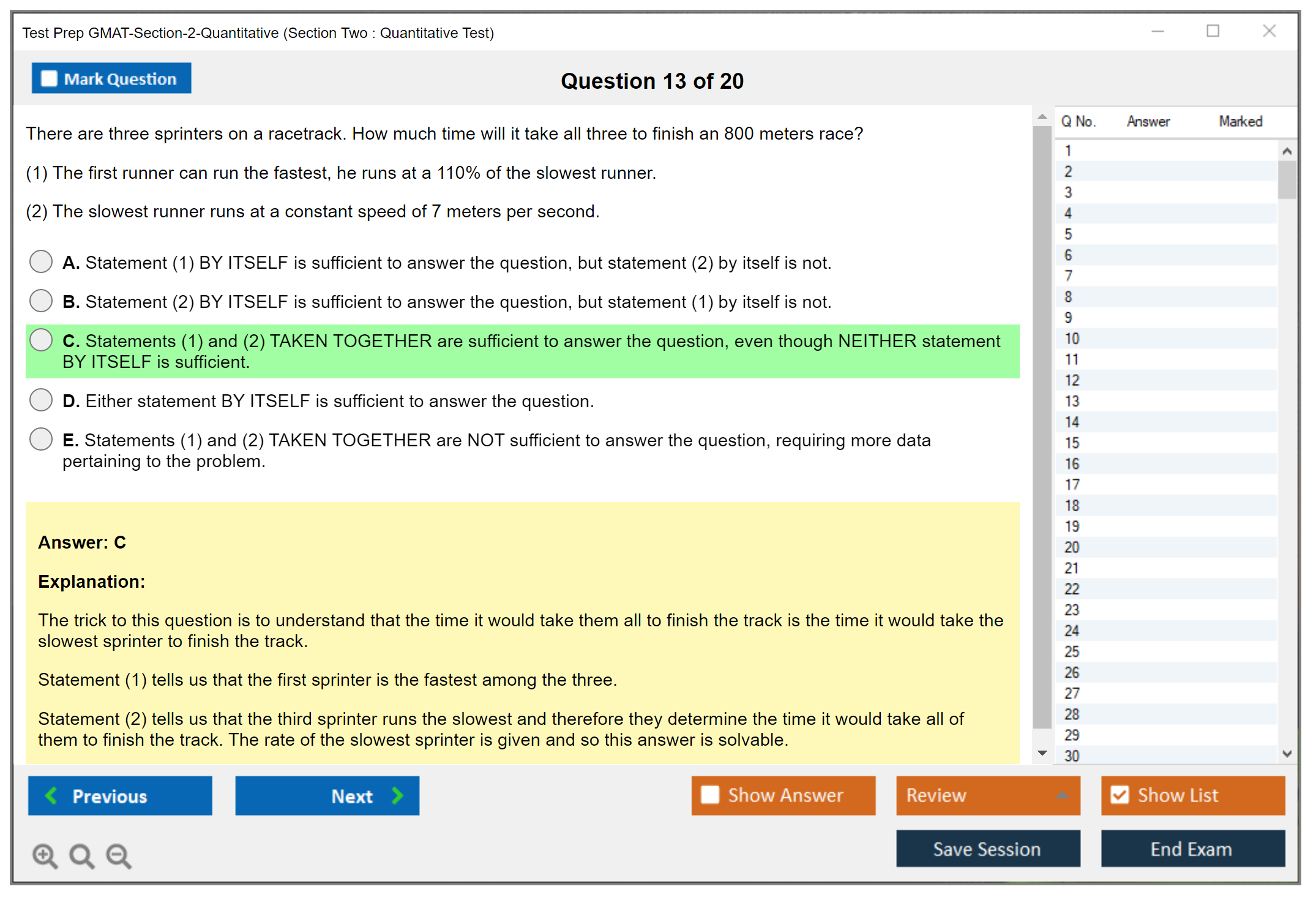 Test Prep GMAT-Section-2-Quantitative (Section Two : Quantitative Test) Exam Simulator Test Engine Exam Question 13