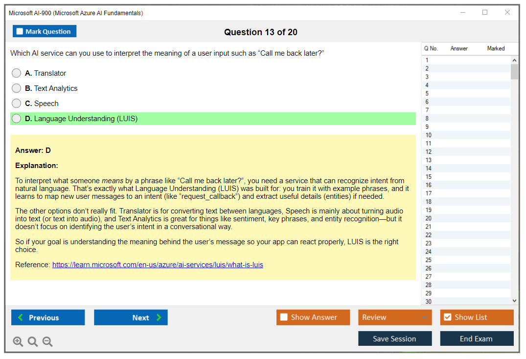 Microsoft AI-900 (Microsoft Azure AI Fundamentals) Exam Simulator Test Engine Exam Question 13
