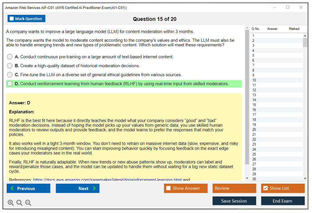 Amazon AWS AIF-C01 (AWS Certified AI Practitioner Exam(AI1-C01)) Exam Simulator Test Engine Exam Question 15