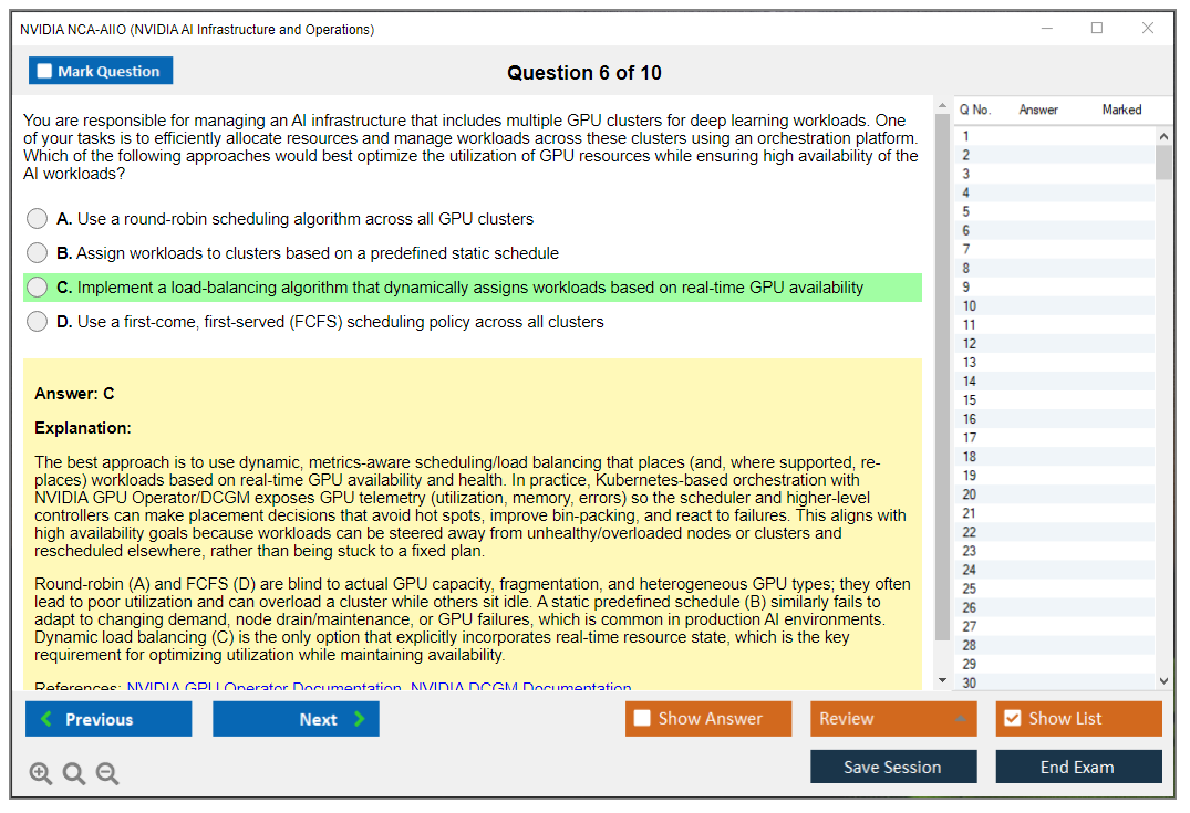 NVIDIA NCA-AIIO (NVIDIA AI Infrastructure and Operations) Exam Simulator Test Engine Exam Question 6