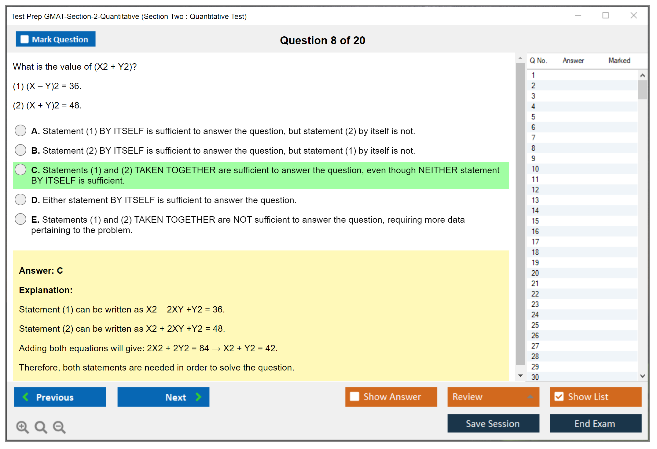Test Prep GMAT-Section-2-Quantitative (Section Two : Quantitative Test) Exam Simulator Test Engine Exam Question 8