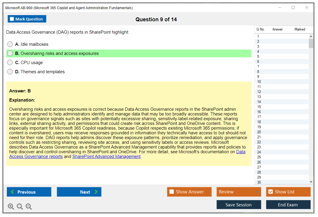 Microsoft AB-900 (Microsoft 365 Copilot and Agent Administration Fundamentals) Exam Simulator Test Engine Exam Question 9
