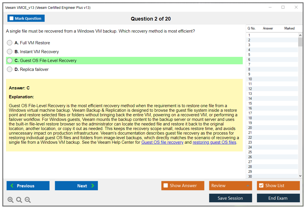 Veeam VMCE_v13 (Veeam Certified Engineer Plus v13) Exam Simulator Test Engine Exam Question 2