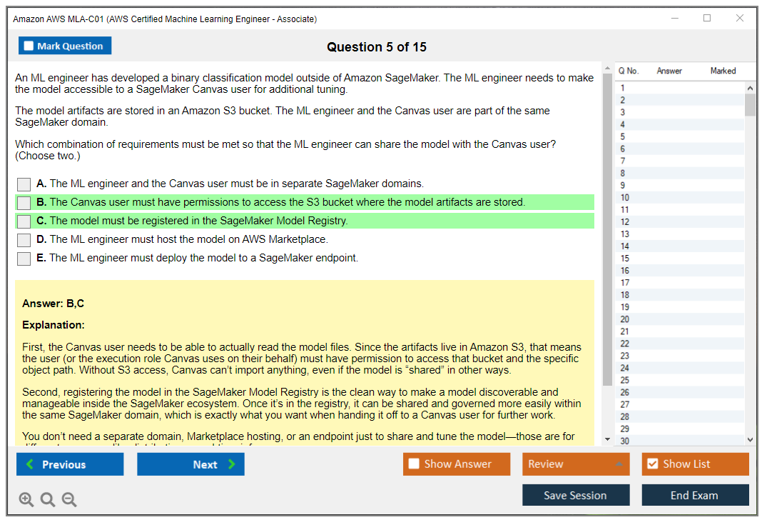 Amazon AWS MLA-C01 (AWS Certified Machine Learning Engineer - Associate) Exam Simulator Test Engine Exam Question 5