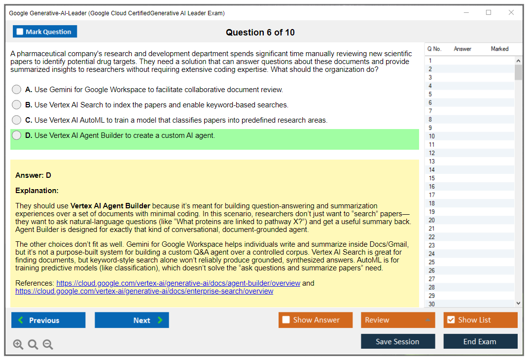 Google Generative-AI-Leader (Google Cloud CertifiedGenerative AI Leader Exam) Exam Simulator Test Engine Exam Question 6
