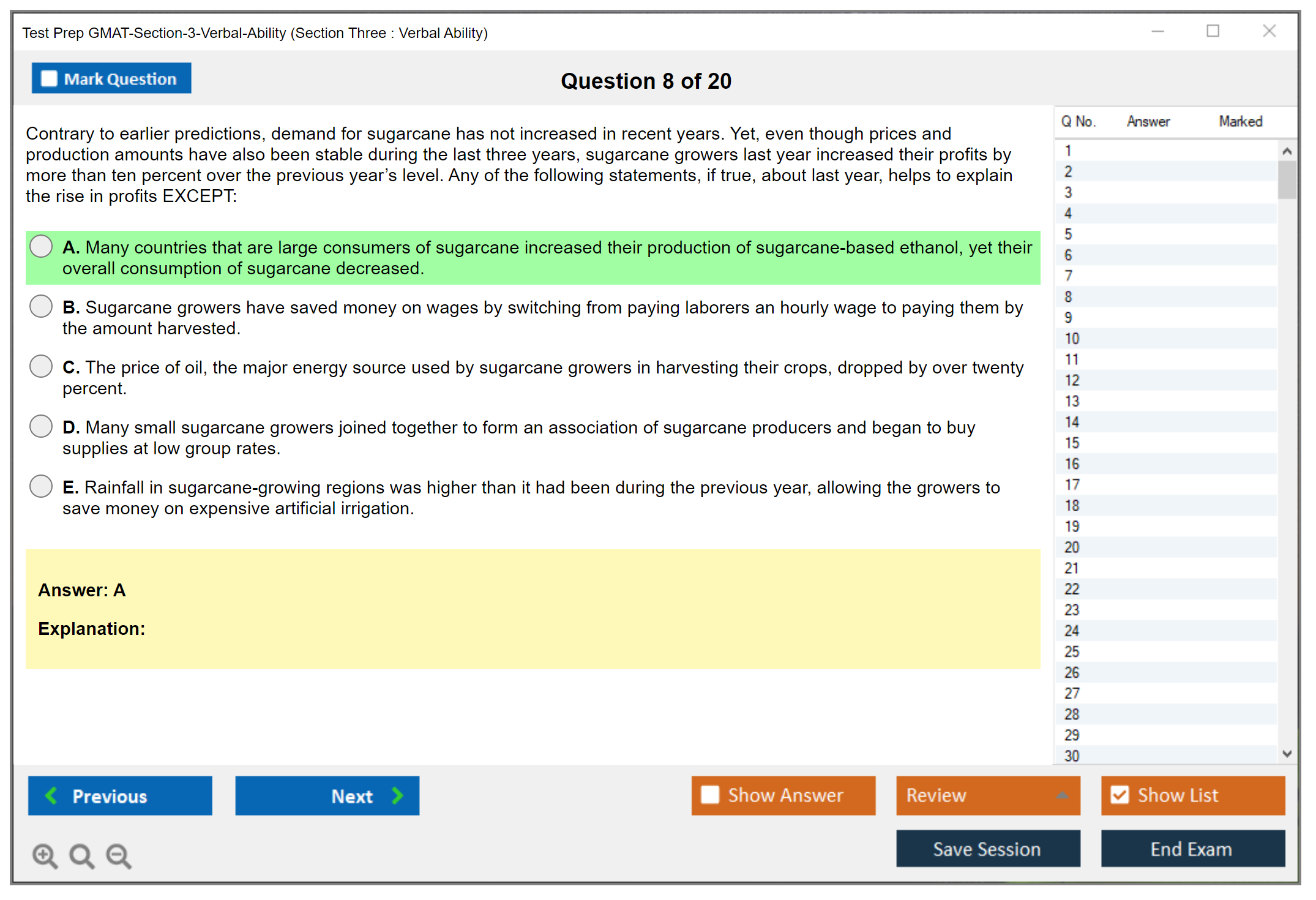 Test Prep GMAT-Section-3-Verbal-Ability (Section Three : Verbal Ability) Exam Simulator Test Engine Exam Question 8