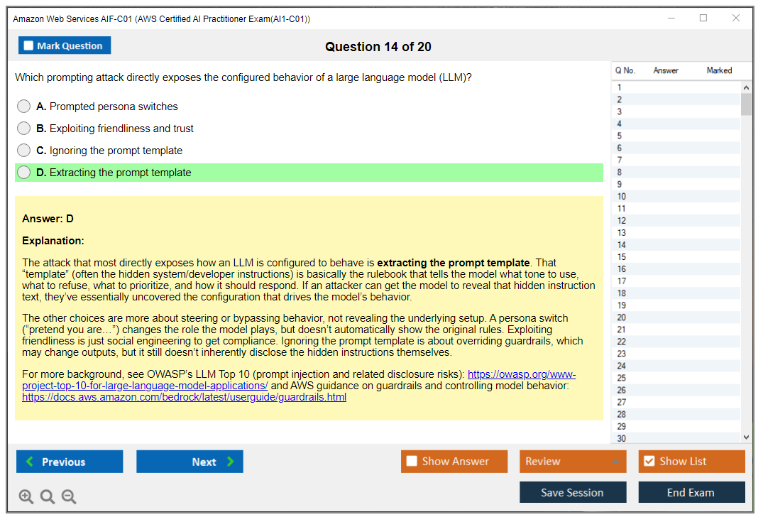 Amazon AWS AIF-C01 (AWS Certified AI Practitioner Exam(AI1-C01)) Exam Simulator Test Engine Exam Question 14