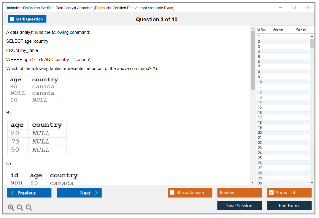 Databricks Databricks-Certified-Data-Analyst-Associate (Databricks Certified Data Analyst Associate Exam) Exam Simulator Test Engine Exam Question 3
