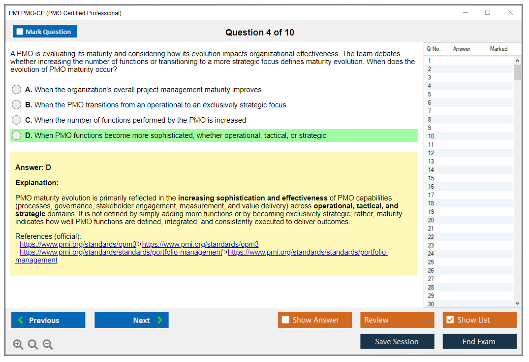 PMI PMO-CP (PMO Certified Professional) Exam Simulator Test Engine Exam Question 4