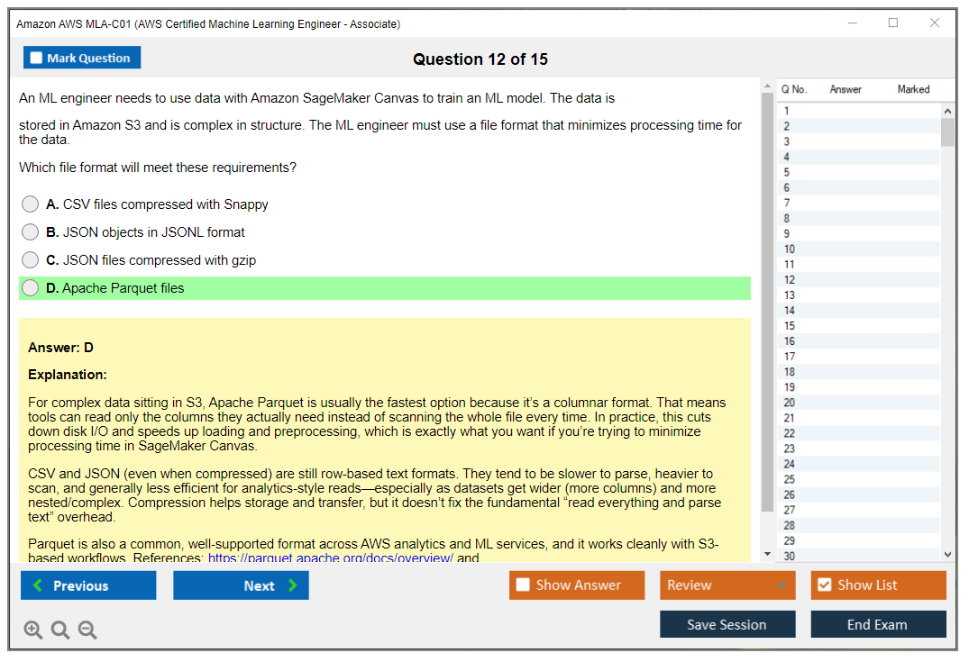 Amazon AWS MLA-C01 (AWS Certified Machine Learning Engineer - Associate) Exam Simulator Test Engine Exam Question 12