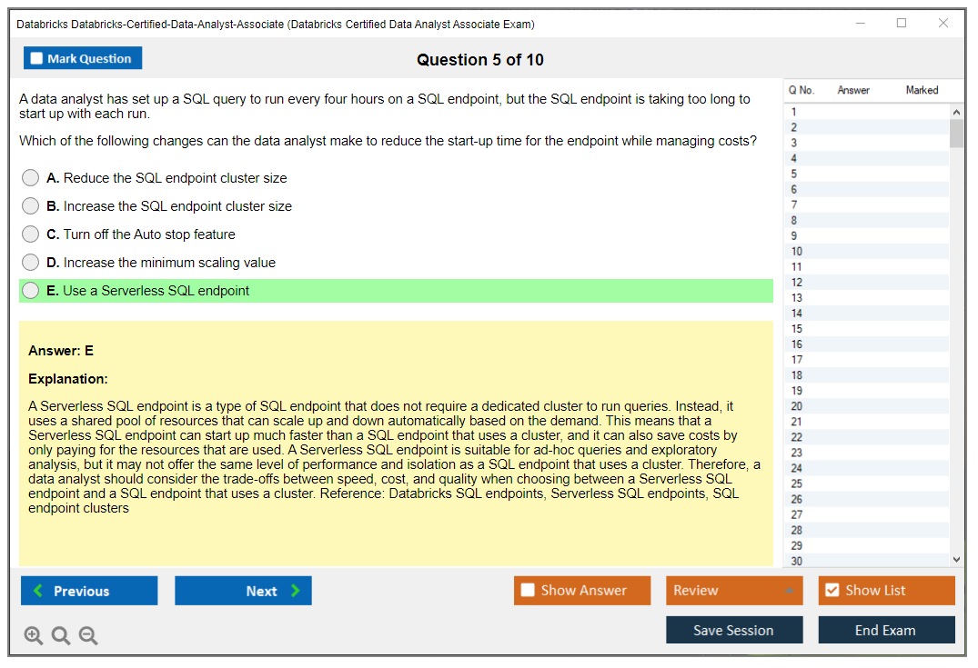 Databricks Databricks-Certified-Data-Analyst-Associate (Databricks Certified Data Analyst Associate Exam) Exam Simulator Test Engine Exam Question 5