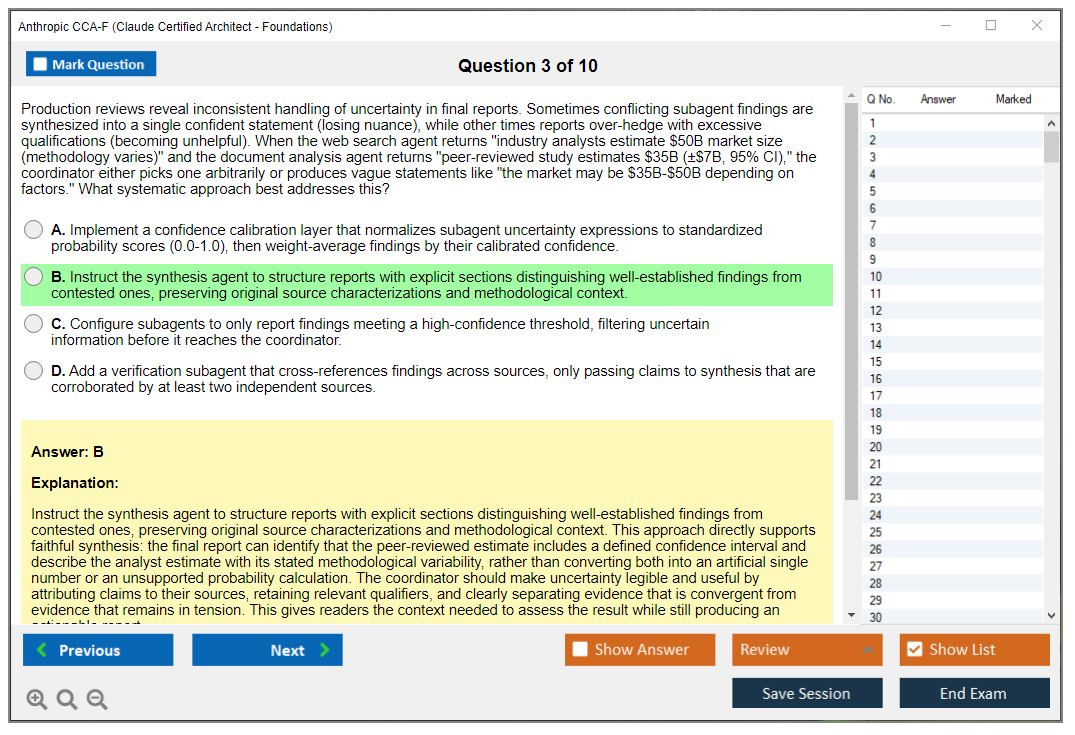 Anthropic CCA-F (Claude Certified Architect - Foundations) Exam Simulator Test Engine Exam Question 3