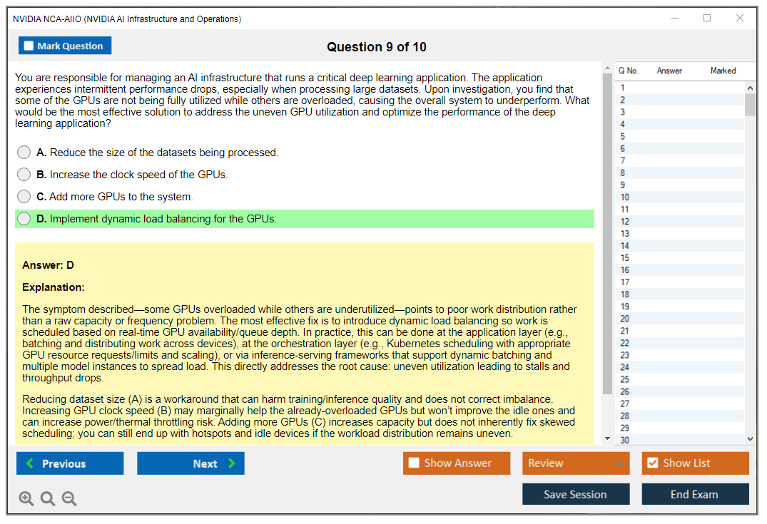 NVIDIA NCA-AIIO (NVIDIA AI Infrastructure and Operations) Exam Simulator Test Engine Exam Question 9
