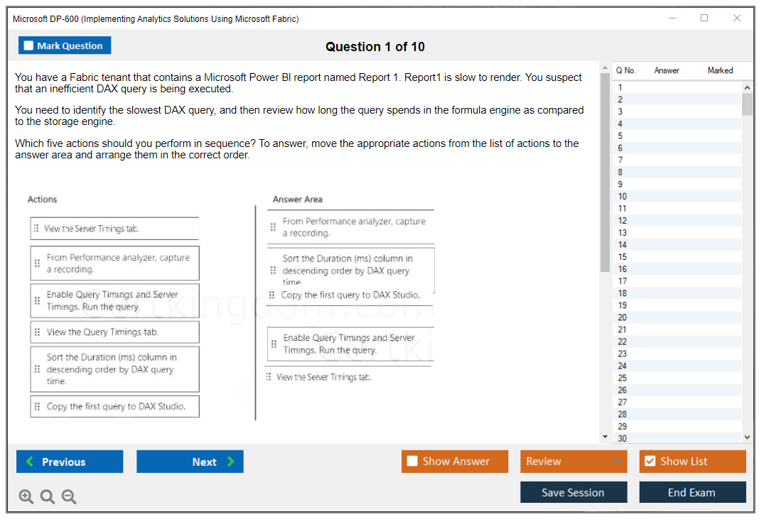 Microsoft DP-600 (Implementing Analytics Solutions Using Microsoft Fabric) Exam Simulator Test Engine Exam Question 1