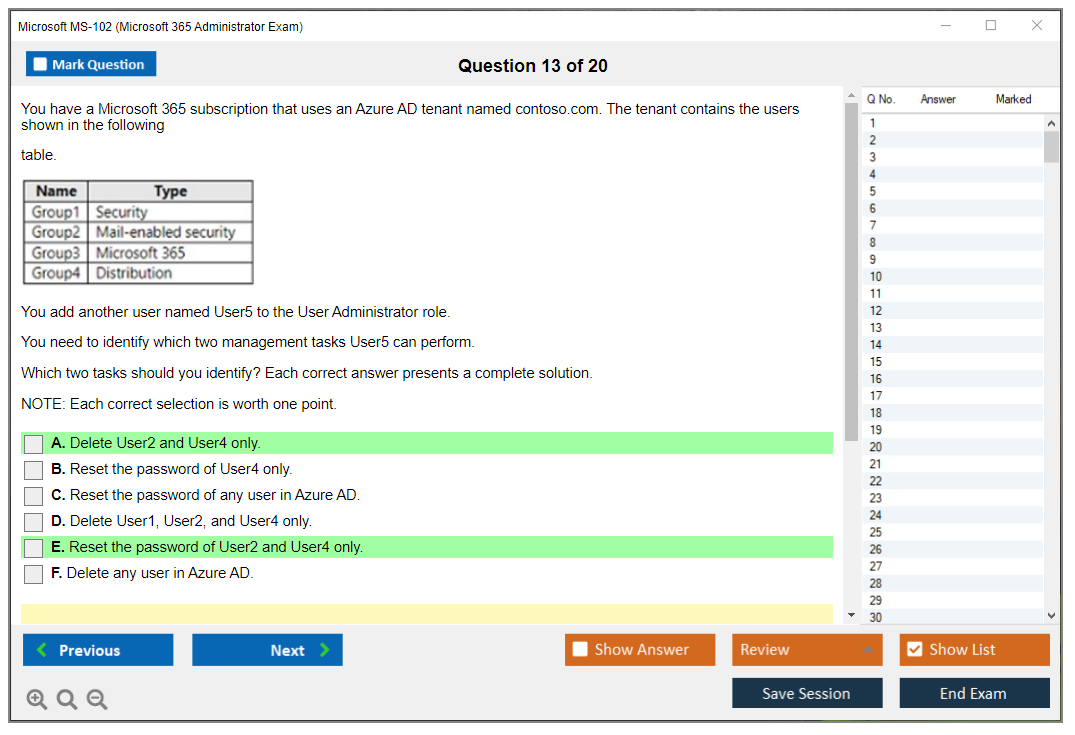 Microsoft MS-102 (Microsoft 365 Administrator Exam) Exam Simulator Test Engine Exam Question 13