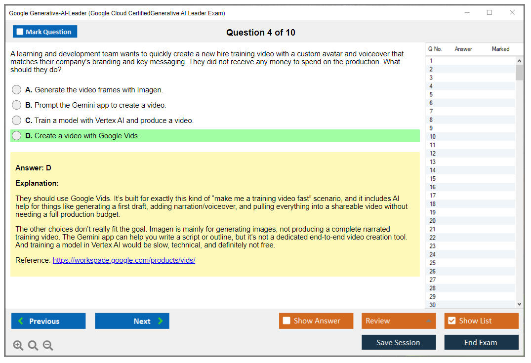 Google Generative-AI-Leader (Google Cloud CertifiedGenerative AI Leader Exam) Exam Simulator Test Engine Exam Question 4